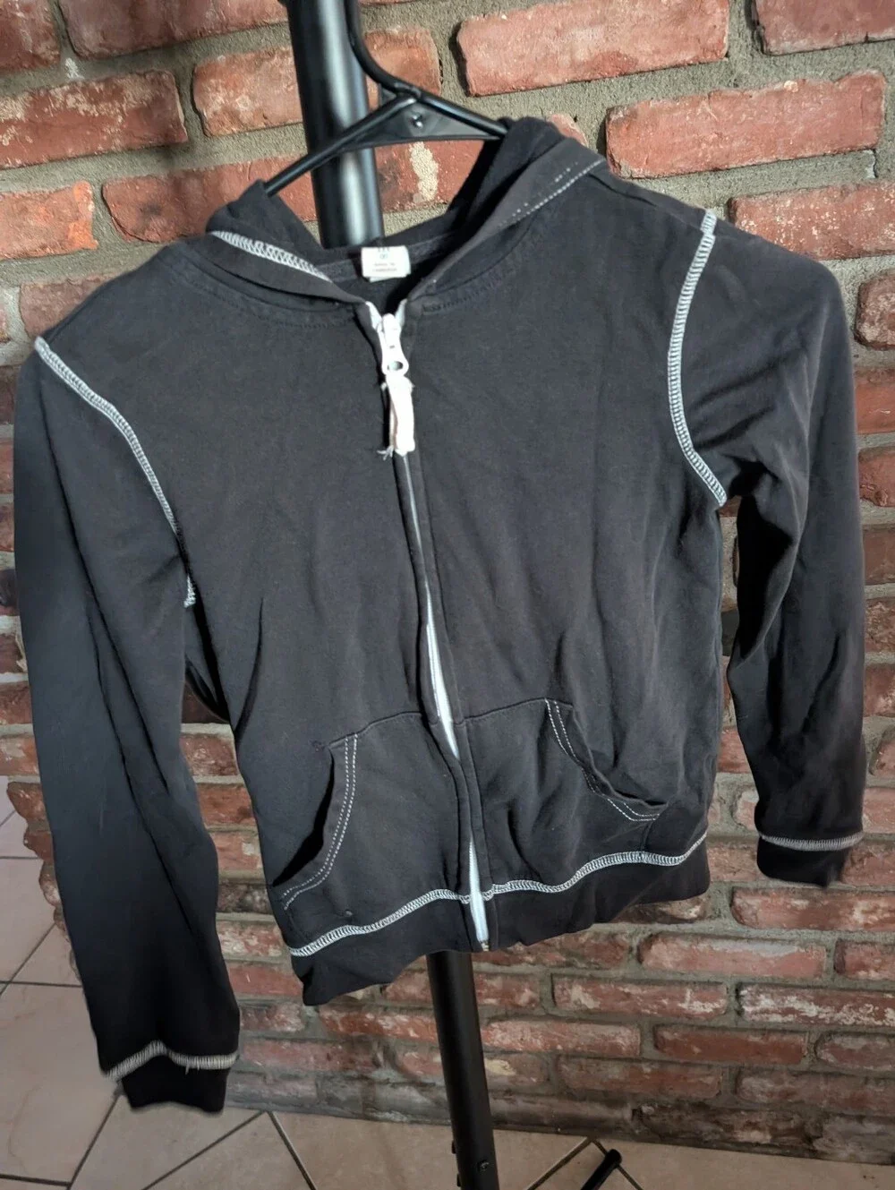 Old Navy Black Kids Hooded Zip Sweatshirt with Contrast Stitching